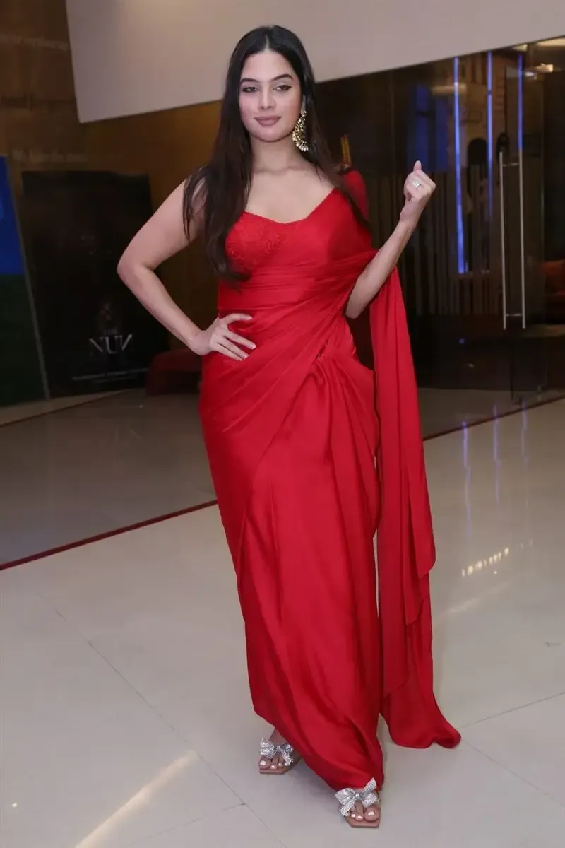 Tollywood Actress Tanya Hope in Red Saree at Weapon Movie Press Meet